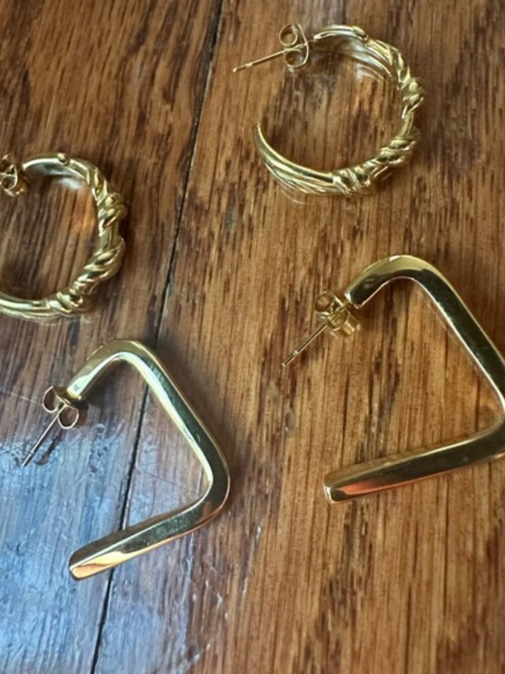 Stainless Steel Non Tarnish Elegant Gold Hoop Earrings 2 pairs